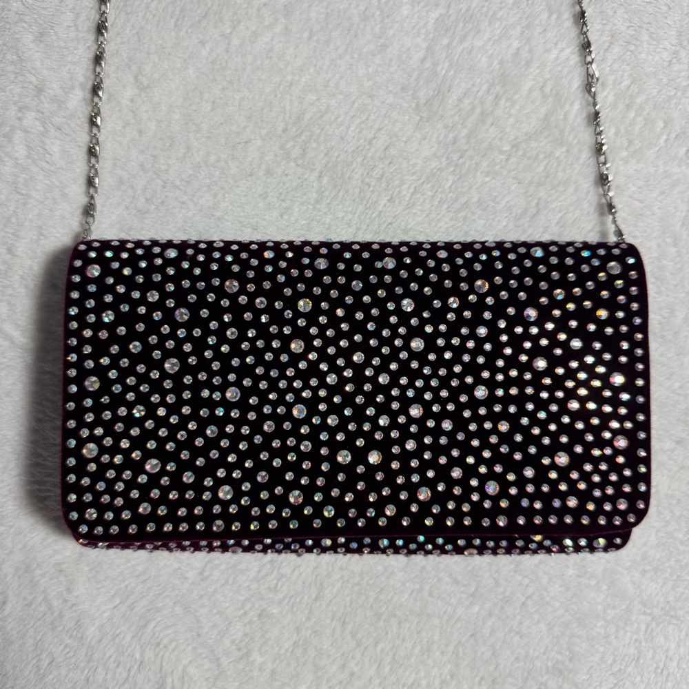 Elegant Burgundy Red Velvet Crystal Clutch